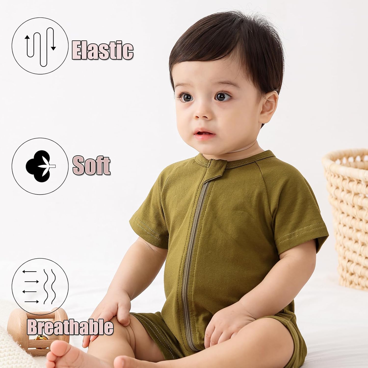 Feidoog Baby Boys 2Pack Rompers Summer Short Sleeve 2 Way Zipper One-Piece Romper Jumpsuit Sleep