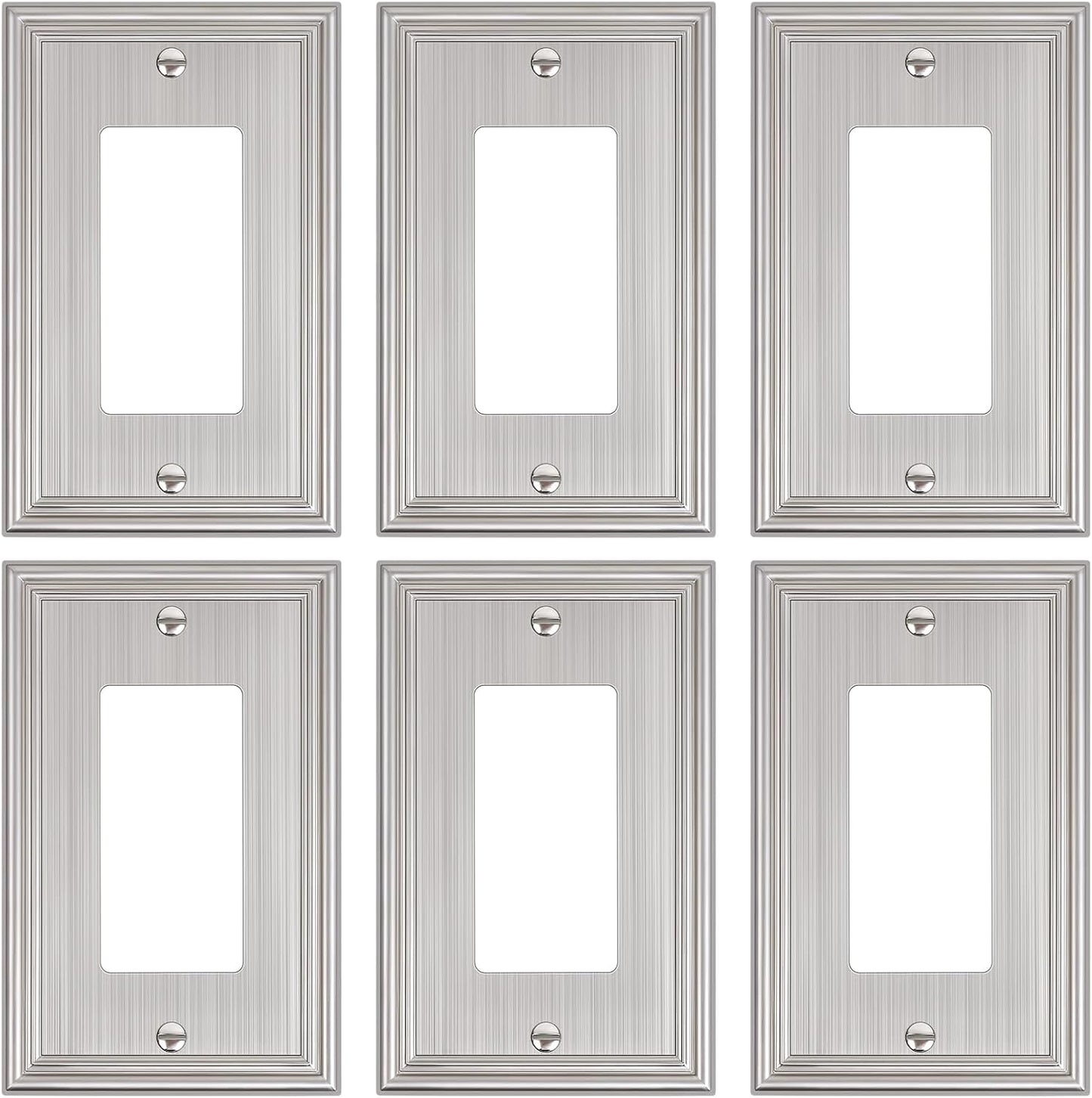6-Pack Decorator Outlet Cover Plate, Brushed Nickel Decorative Switch Plates and Outlet Covers