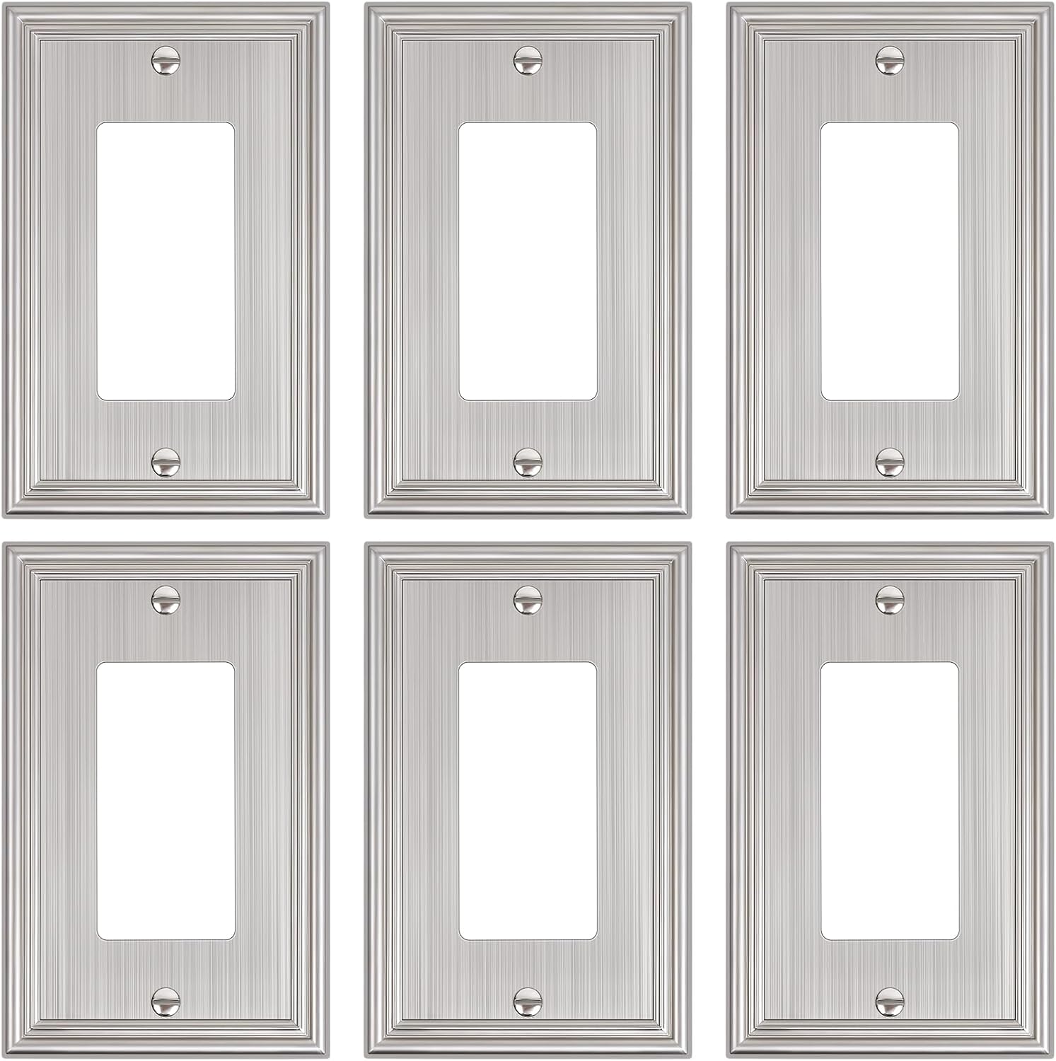 6-Pack Decorator Outlet Cover Plate, Brushed Nickel Decorative Switch Plates and Outlet Covers