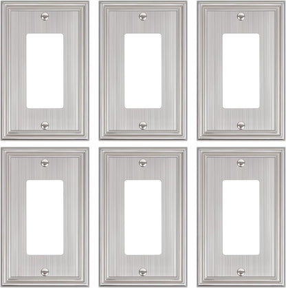 6-Pack Decorator Outlet Cover Plate, Brushed Nickel Decorative Switch Plates and Outlet Covers