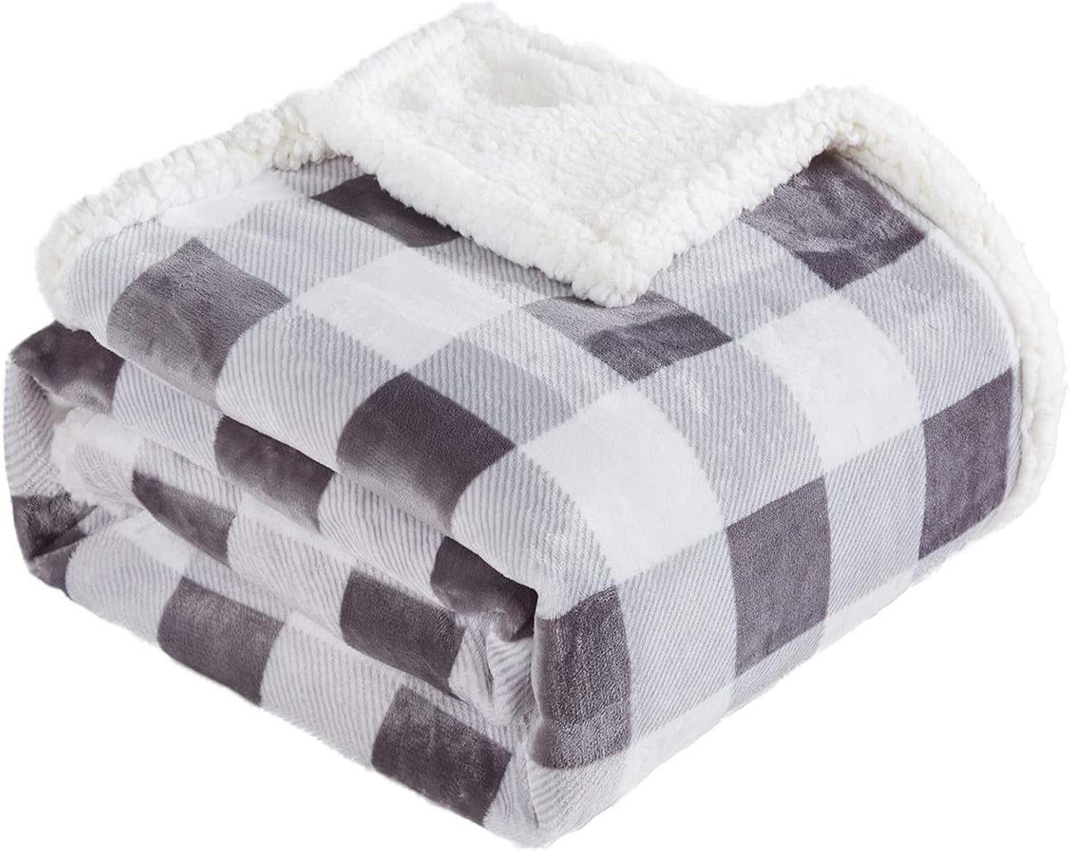 Touchat Sherpa Plaid Twin Blanket 60" X 70", Fuzzy Fluffy Soft Cozy Throw Blanket, Twin Size Plush