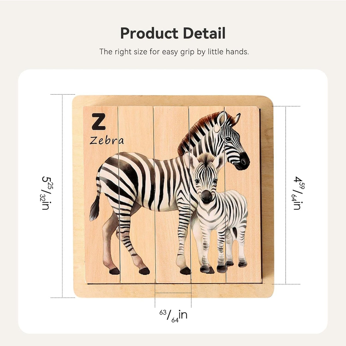 IEATFO 4 in 1 Wooden Animal Chunky Puzzle, 5 Solid Wood Puzzle Blocks with 4 Sides Realistic Safari