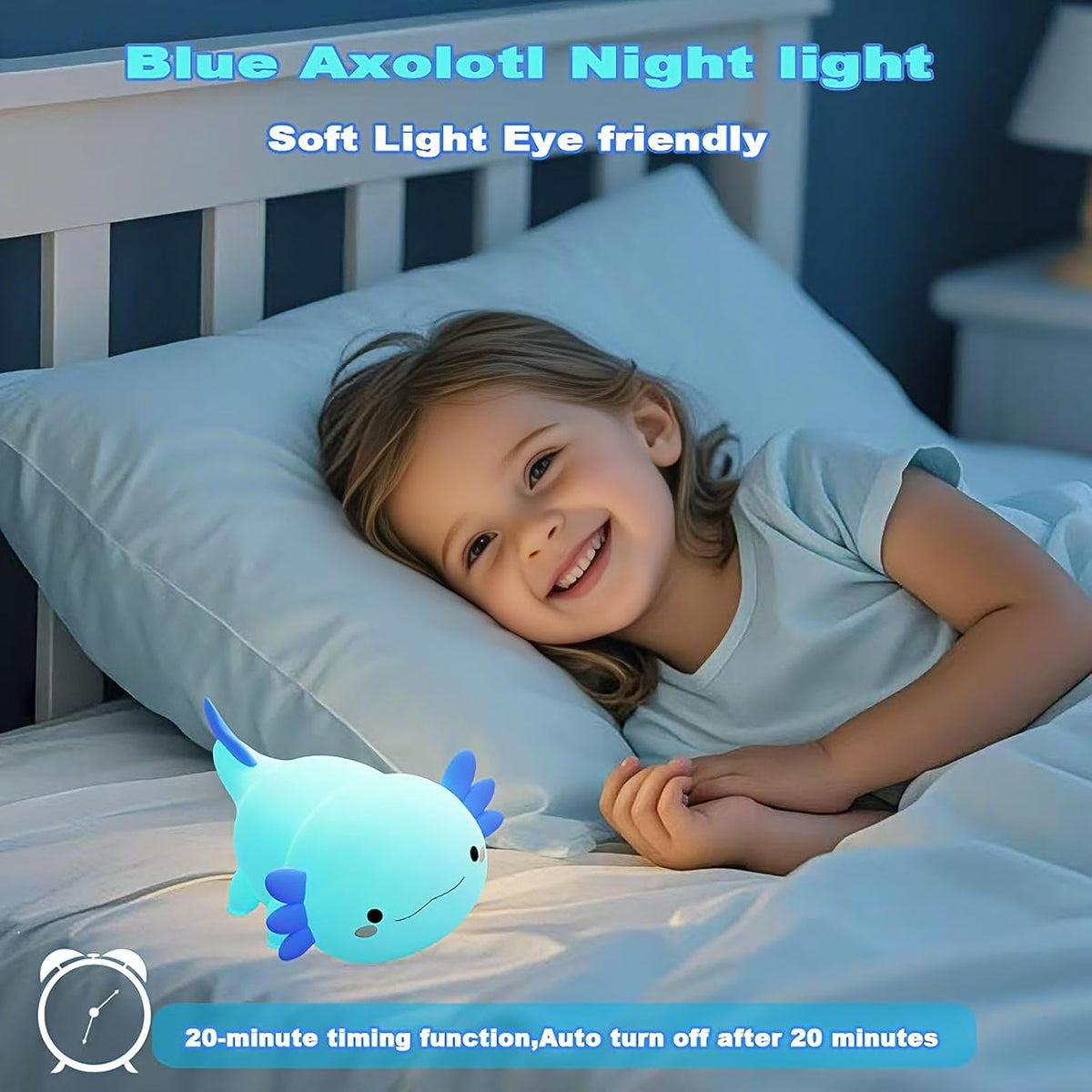 HAPPYBAG Axolotl Night Light,Cute Axolotl lamp Gifts for Kids,Dimmable Silicone Animal Nursery