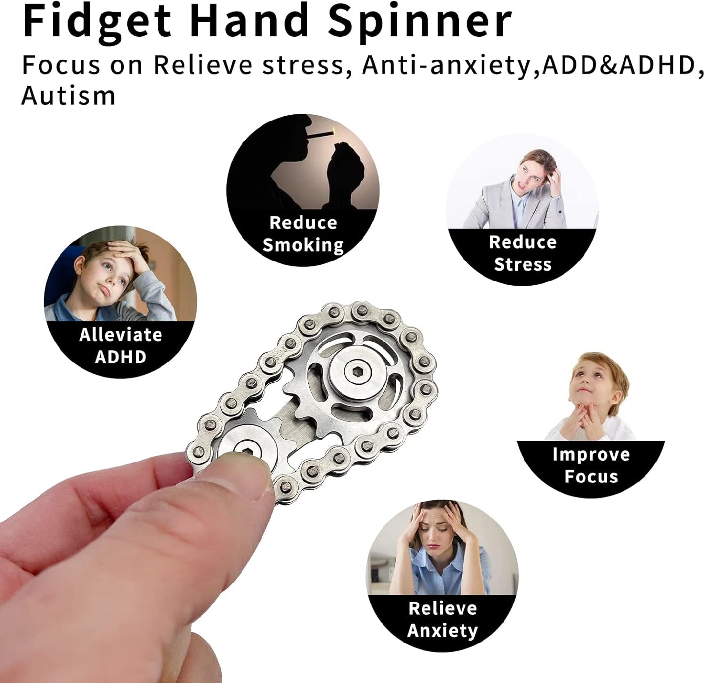 Chain Gear Fidget Spinner, Metal Sprocket Chain Fidget Toy, Stress Anxiety Relief Fidget Toy, Bike