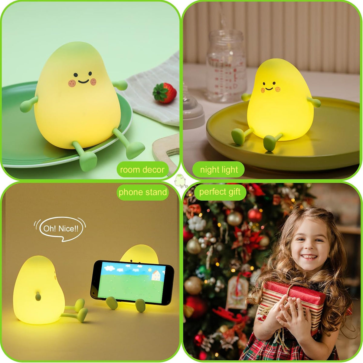 Cute Night Light for Kids, Mango Sleep Lamp Warm Light Bedroom Decor Kids Night Light, Silicone