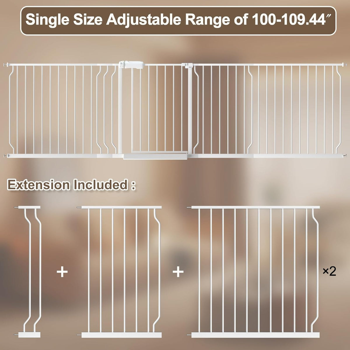 WAOWAO Baby Gate 100-109.41" Extra Wide Pressure Mounted Walk Through Swing Auto Close Safety White