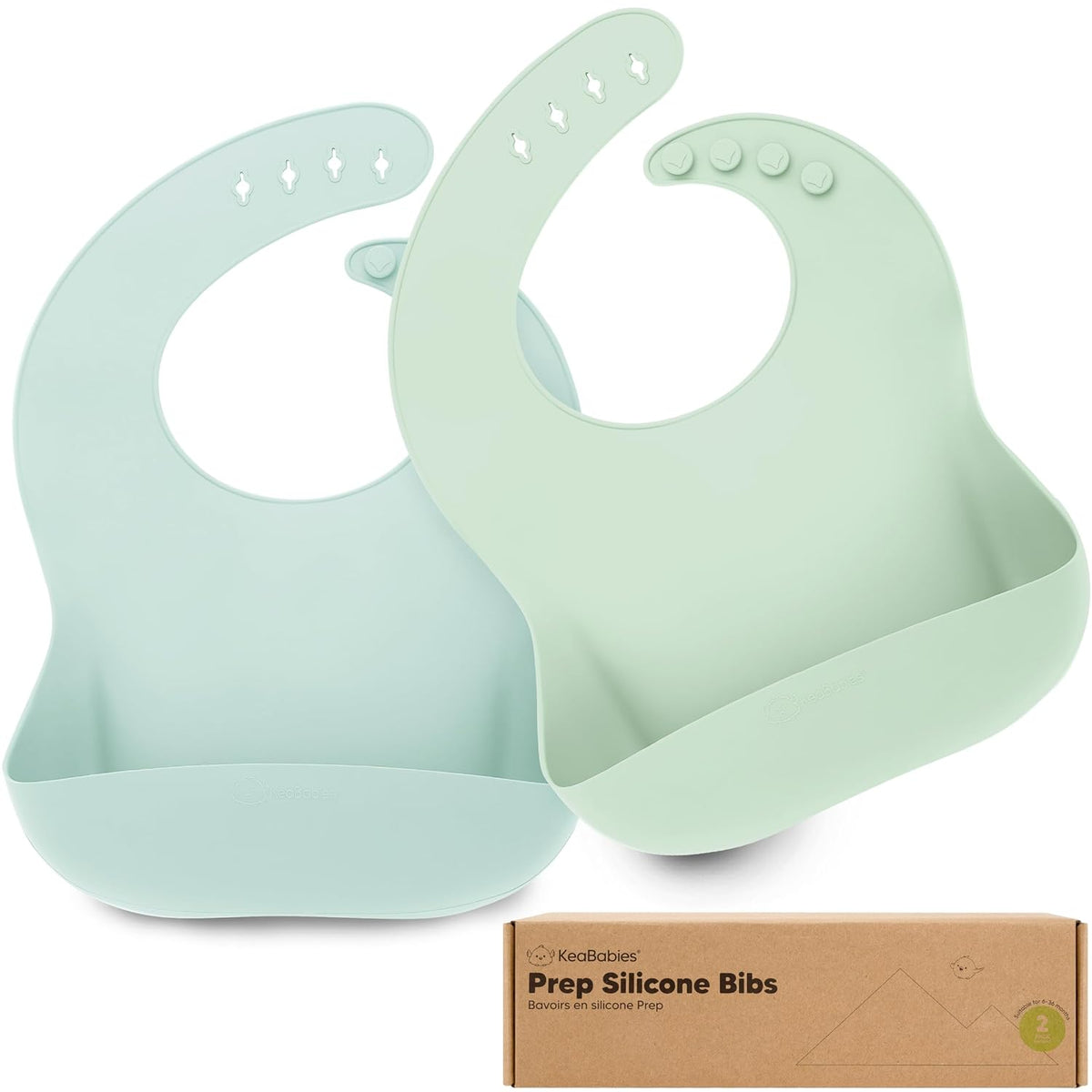KeaBabies 2-Pack Silicone Baby Bibs for Eating - Sturdy Food-Grade Silicone Bibs for Babies Girl