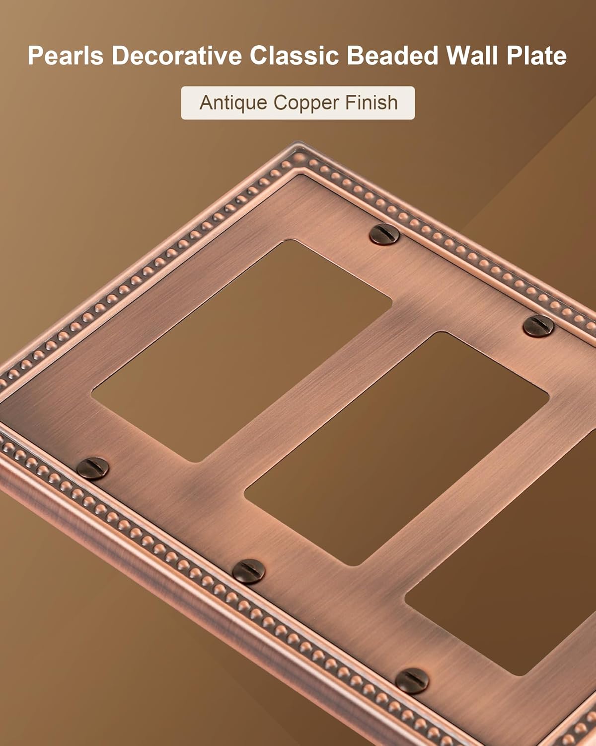 2-Pack Triple Decorator Outlet Cover Plate, Antique Copper Pearls Decorative Switch Plates and