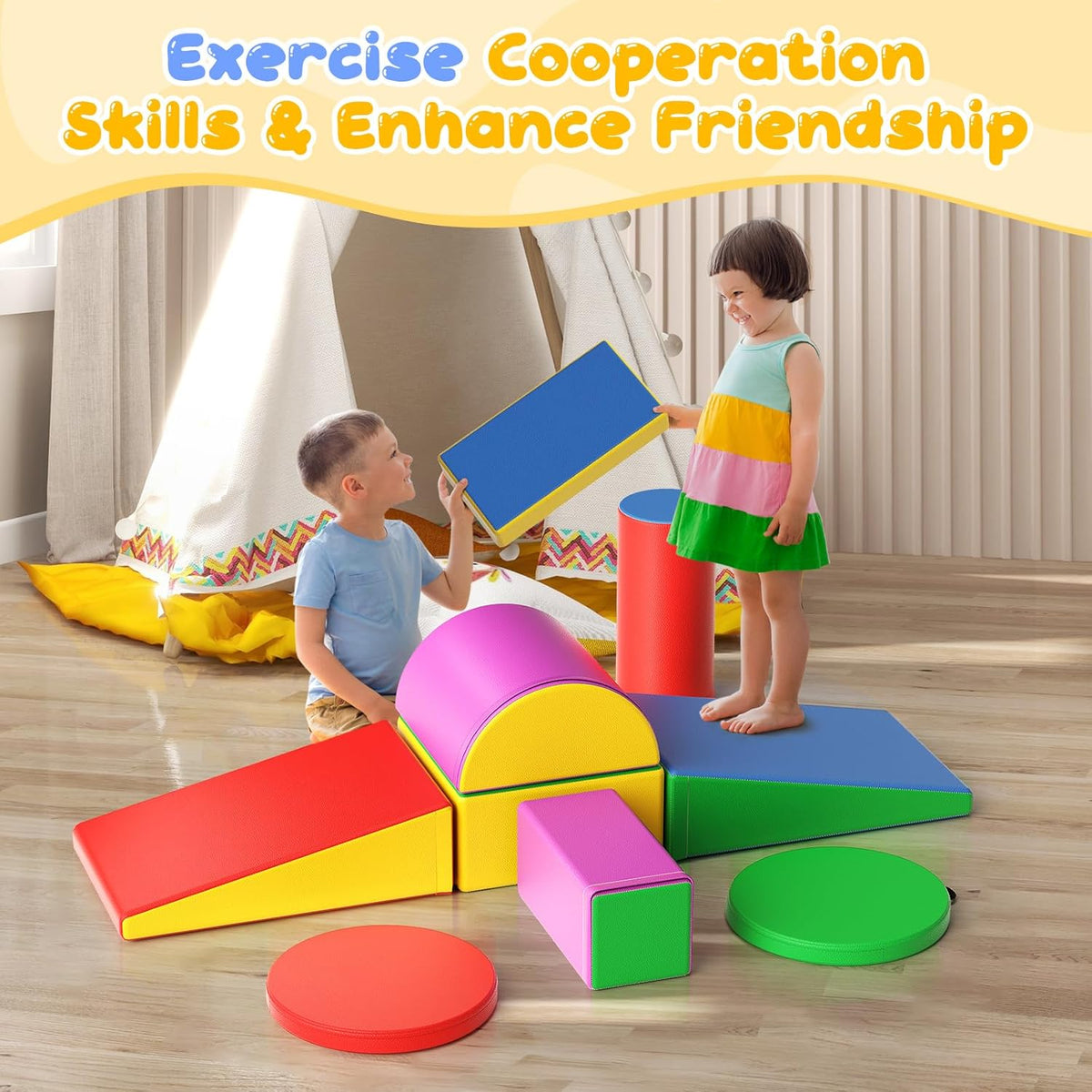 Lischwert Foam Climbing Blocks, Soft Climbing Toys for Toddlers, 9 Pieces Crawl and Climb Foam