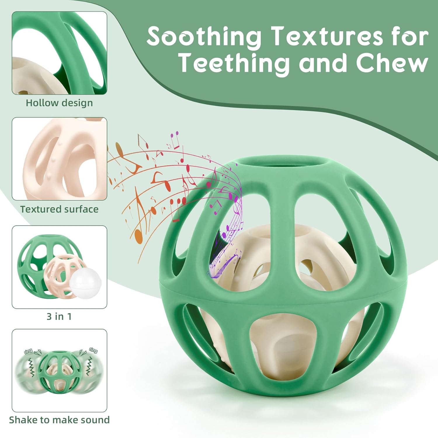 MCGMITT Baby Montessori Sensory Toys for 0-6 6-12 Months, Easy Grasp Food Grade Stretchy Silicone