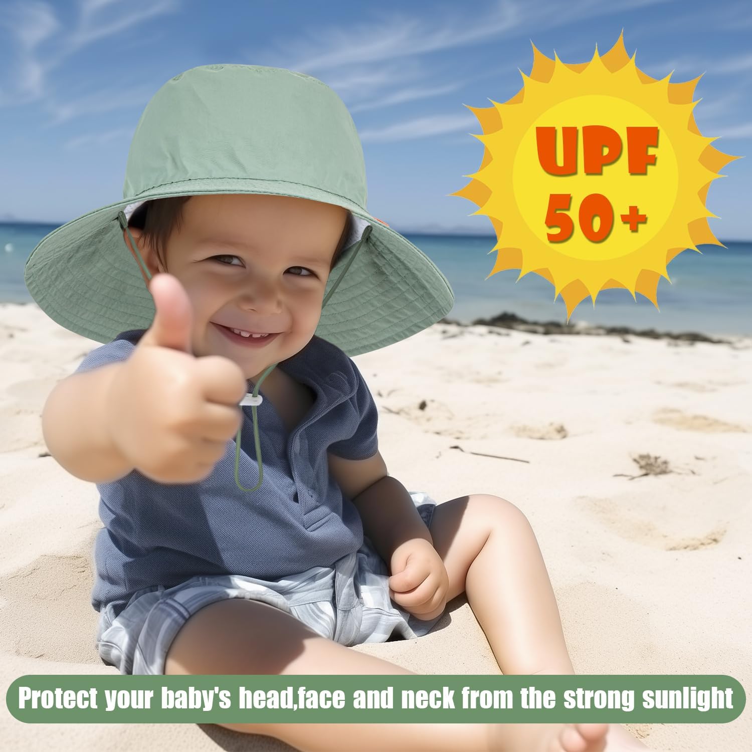 Baby Sun Hat Kids Summer UPF 50+ Toddler Bucket Hat Wide Brim Adjustable Beach Hats for Boys Girls