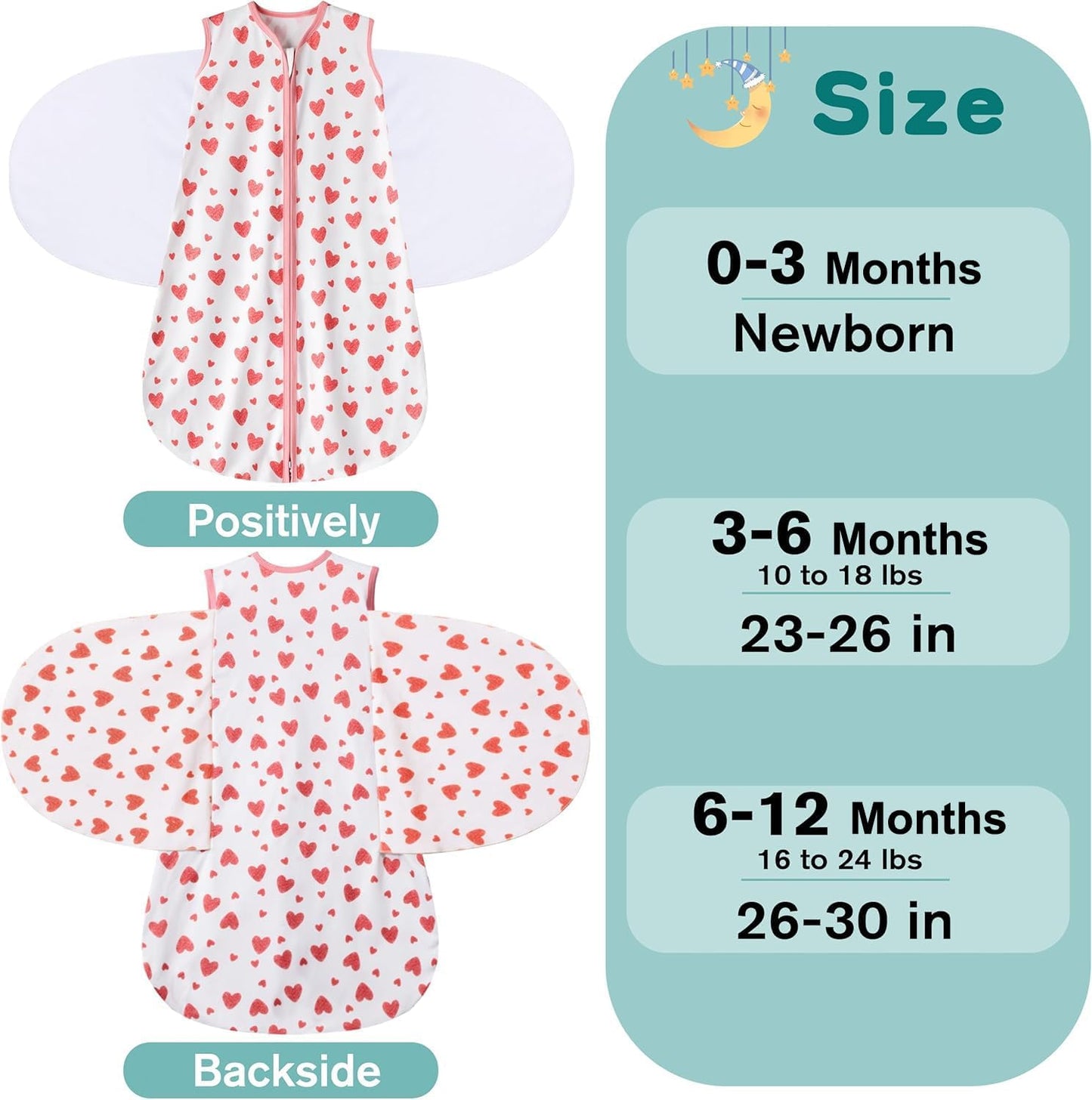 Newborn Sleep Sack Baby Swaddle,Swaddle me 6-12 Month,3-Way Adjustable Wearable Blanket,100% Rayon