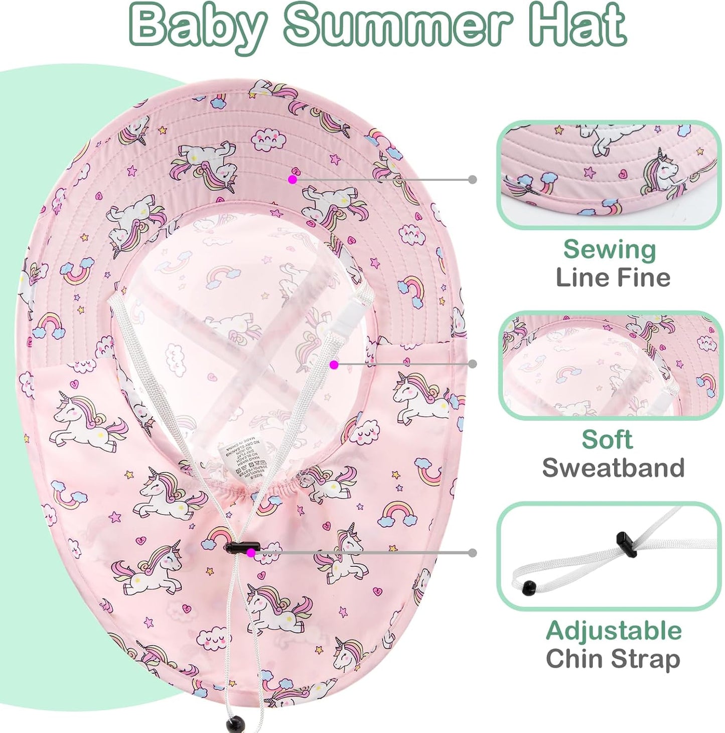 XIAOHAWANG Girls Sun Hat Baby Beach Hats Boys UPF 50+ Kids Summer Protection Cap Toddler Breathable