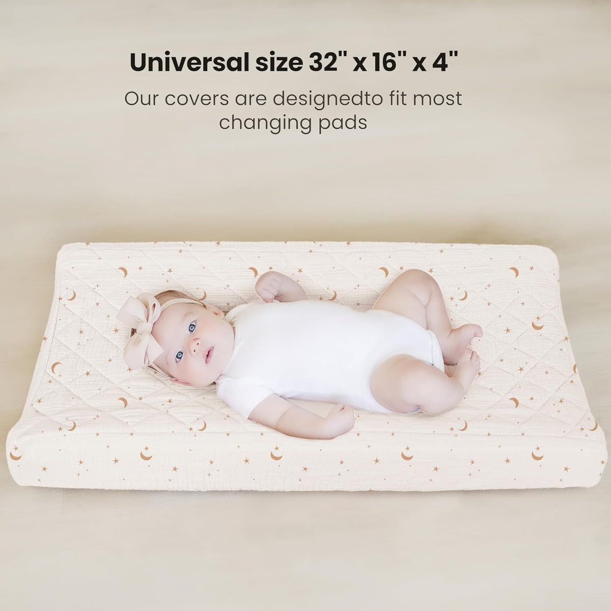 Konssy Waterproof Muslin Changing Pad Cover 2 Pack, Quilted Cotton Fitted Diaper Changing Table