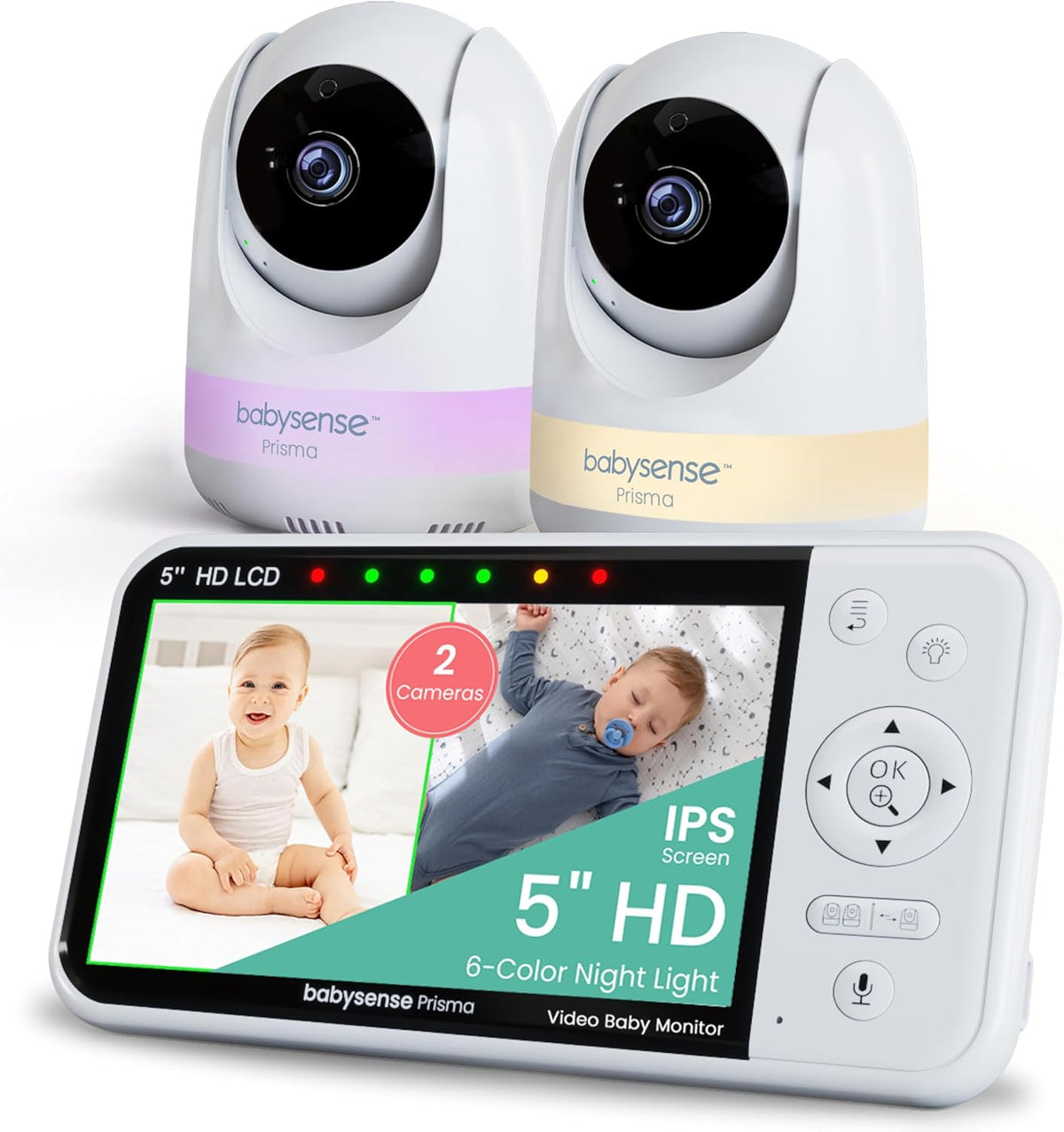 Babysense Prisma Baby Monitor with Camera and Audio, 5” HD Video Baby Monitor with 2 Cameras