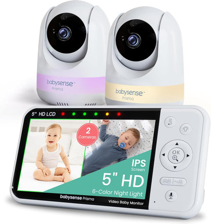 Babysense Prisma Baby Monitor with Camera and Audio, 5” HD Video Baby Monitor with 2 Cameras