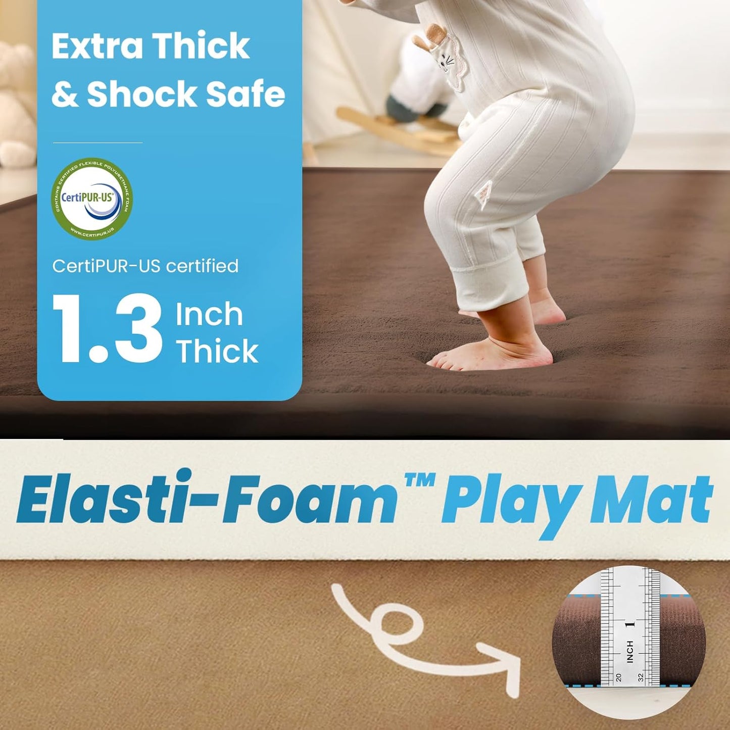 1.3" Thick Baby Play Mat,Ultra Soft Elasti-Foam 50×50 Playpen Mat for Tummy Time,Water-Repellent