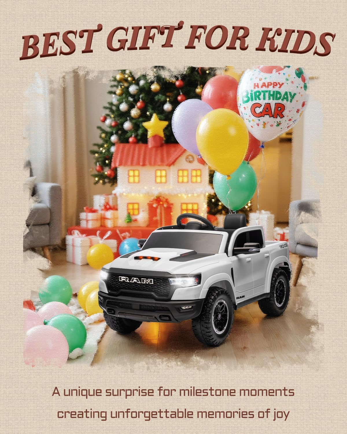 Licensed Ram 1500 RHO 12V Kids Ride on Truck, Toddler Ride on Toys with Remote Control, Children