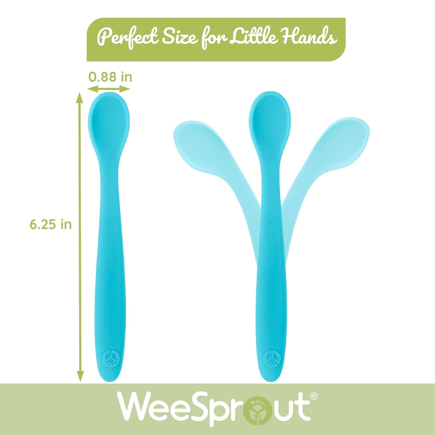 WeeSprout Silicone Baby Spoons - First Stage Infant Feeding Utensils With Soft-Tip, Bendable