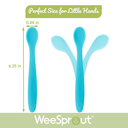 WeeSprout Silicone Baby Spoons - First Stage Infant Feeding Utensils With Soft-Tip, Bendable