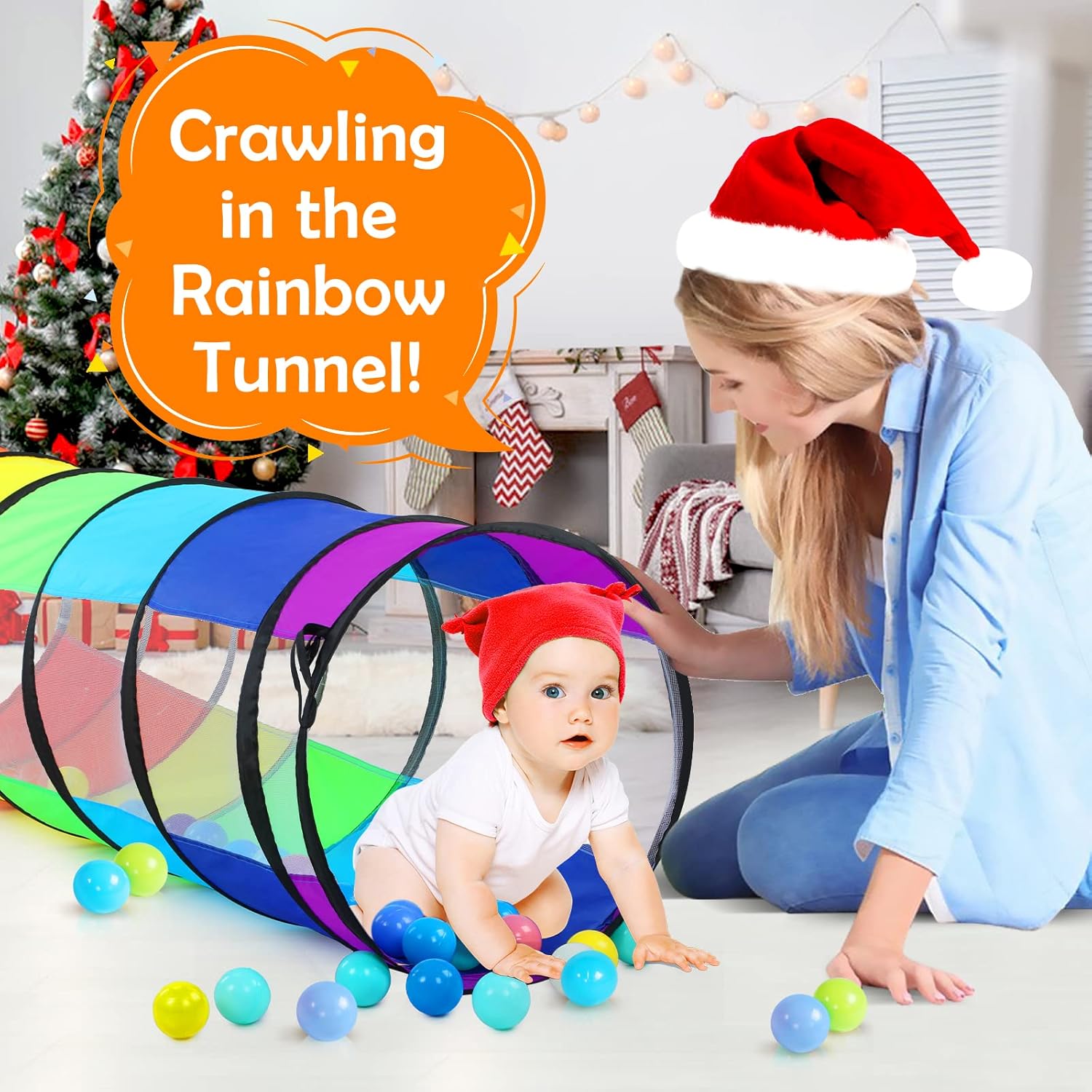 Moncoland Kids Play Tunnel Tent for Toddlers, Colorful Pop Up Crawl Toy Baby Children or Dog Cat