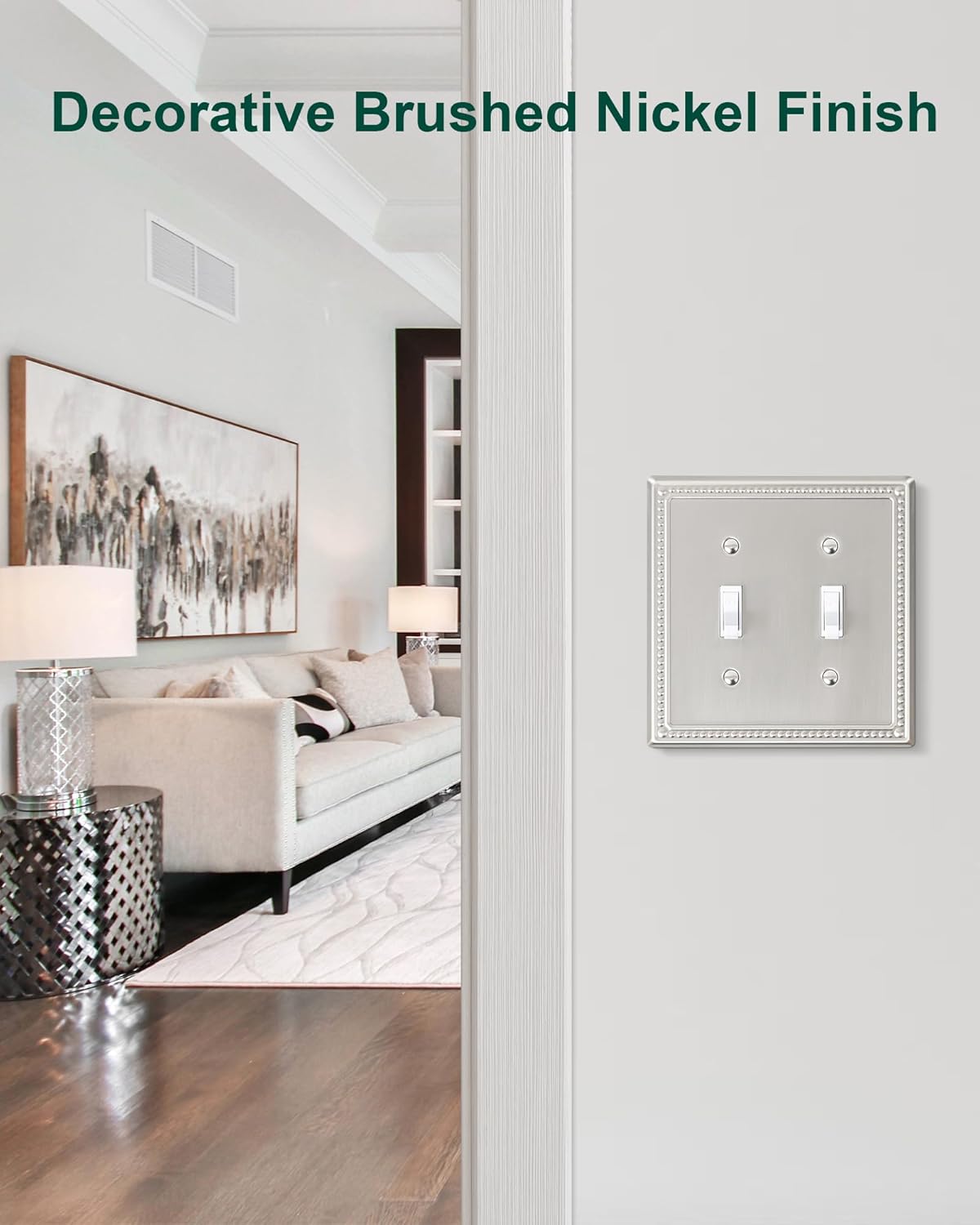 2-Pack Double Toggle Light Switch Cover Plate, Pearls Decorative Dual Switch Plate Covers, Brushed
