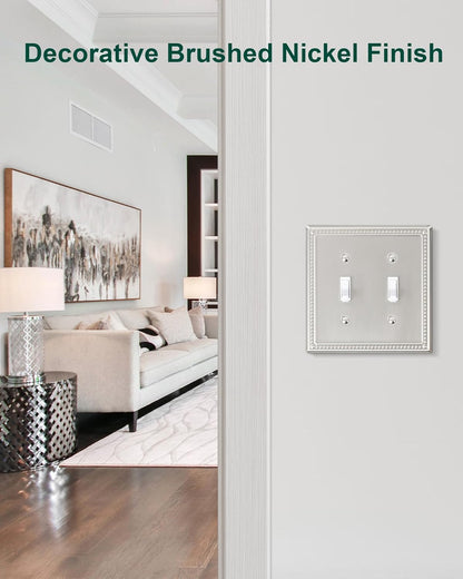 2-Pack Double Toggle Light Switch Cover Plate, Pearls Decorative Dual Switch Plate Covers, Brushed