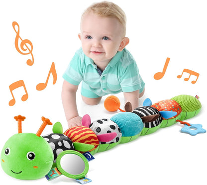 LIGHTDESIRE Baby Toys Musical Caterpillar,Infant Toys Stuffed Animals with Ruler Design,Mirror,Pull