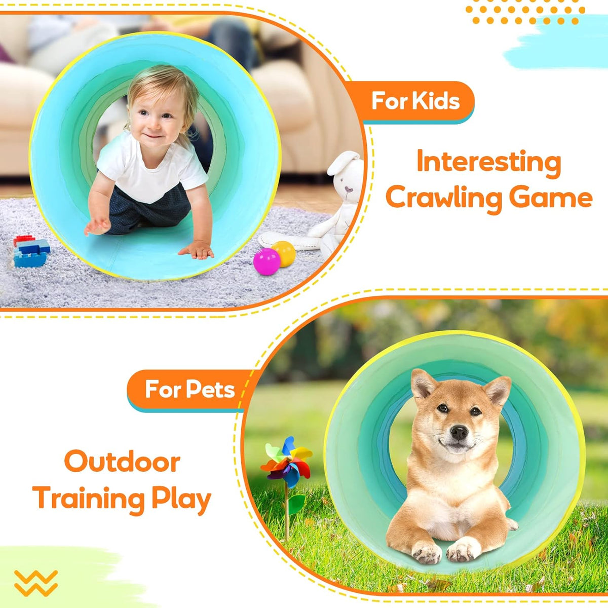 Moncoland Kids Play Tunnel Tent for Toddlers, Colorful Cotton Pop Up Crawl Tunnel Toy for Baby