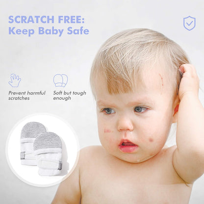 HAPIU Baby No Scratch Mittens Stay On, 100% Cotton Breathable, Adjustable Infant Gloves for Boys