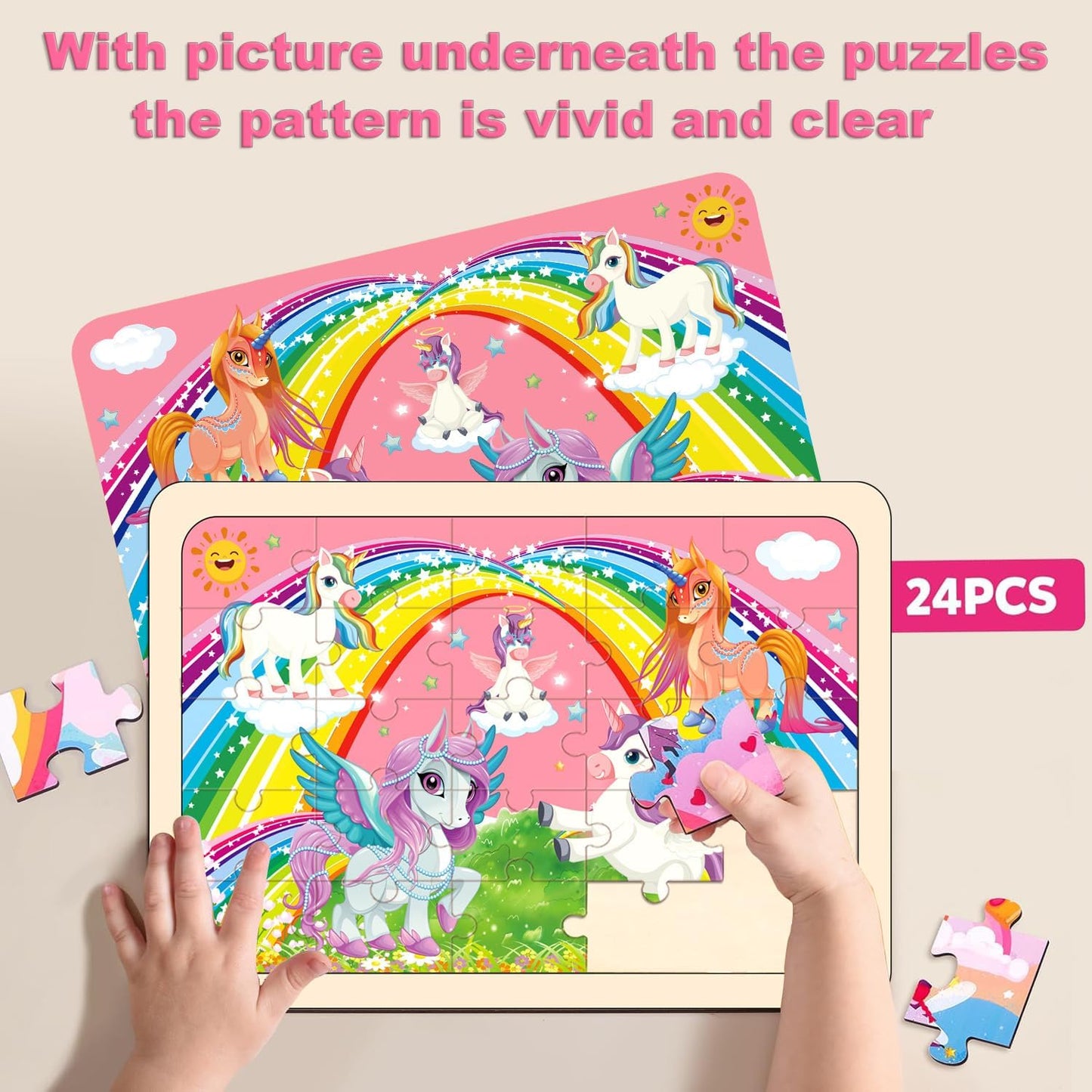 Puzzles for Kids Ages 4-6, 4 Pack Wooden Jigsaw Puzzles 24 Pieces The Castle Puzzle Preschool
