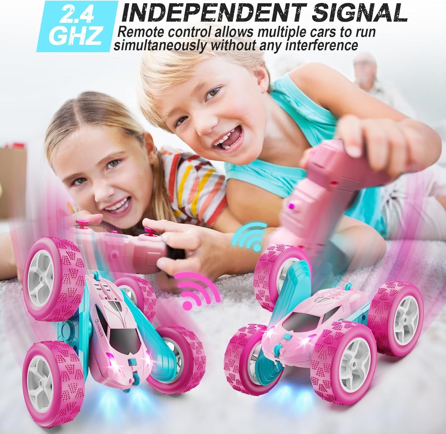 RC Cars, Pink Remote Control Car for Girls, 2.4 GHZ Double Sided RC Stunt Car 360° Rotating Remote
