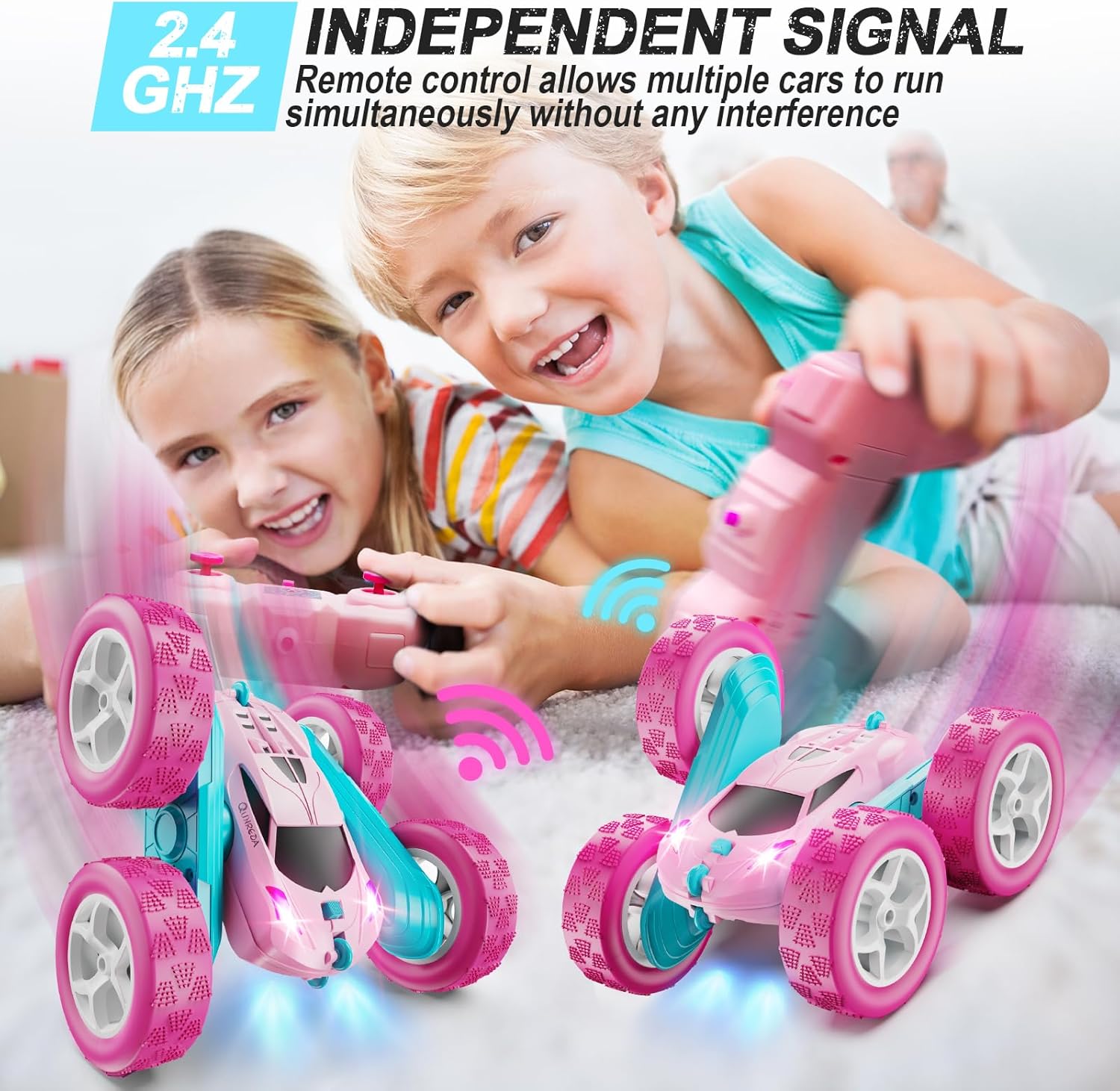 RC Cars, Pink Remote Control Car for Girls, 2.4 GHZ Double Sided RC Stunt Car 360° Rotating Remote