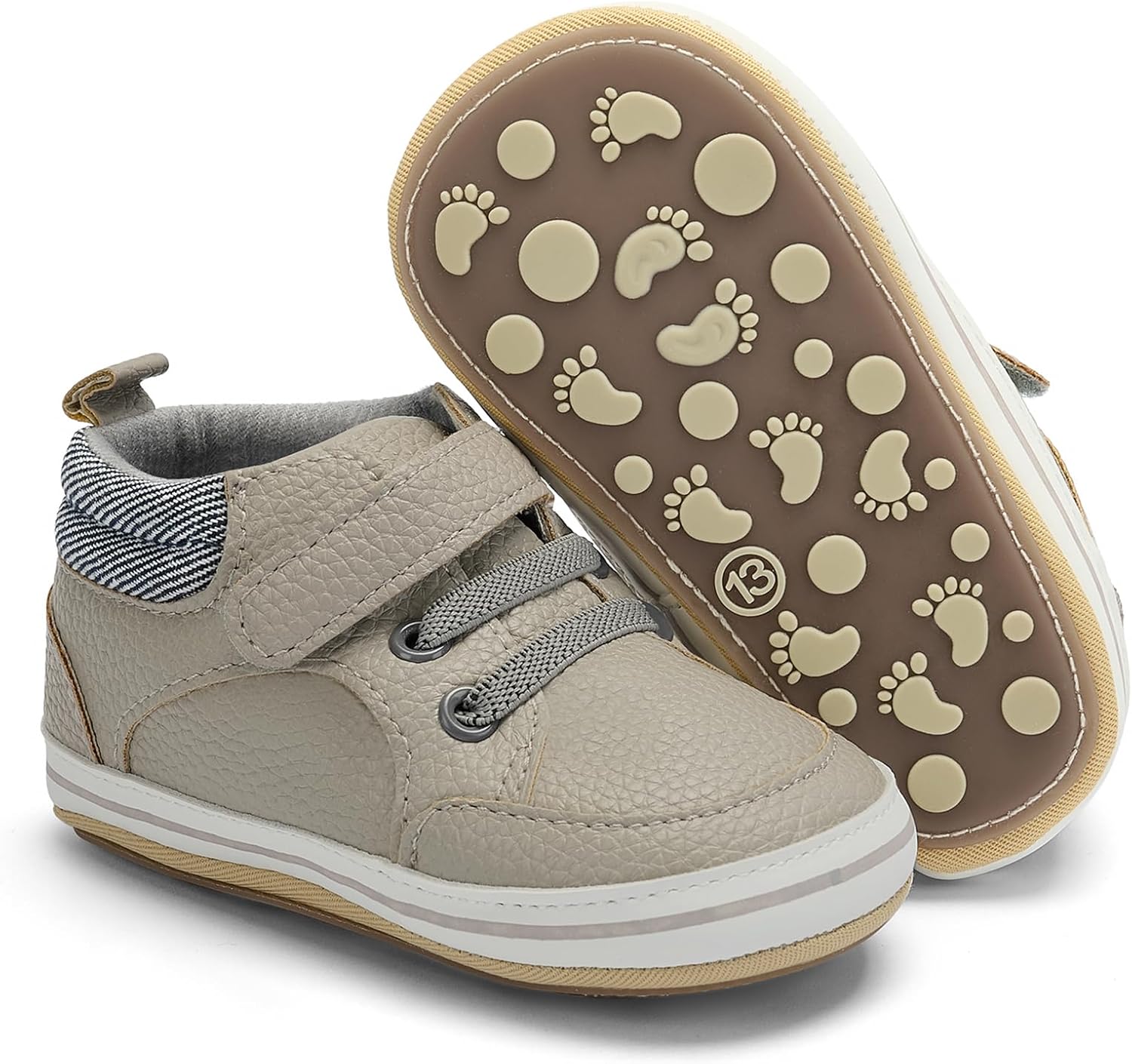 Baby Boys Girls Non-Slip Rubber Sole High-Top PU Leather Infant Sneakers Toddler Crib First Walker