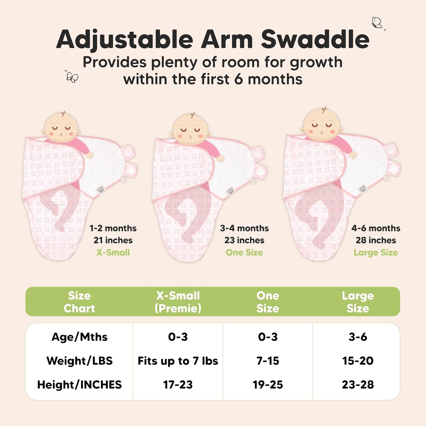 3-Pack Organic Baby Swaddle Sleep Sacks - Swaddles for Newborns, Infant 3-6 Months, Baby Girls