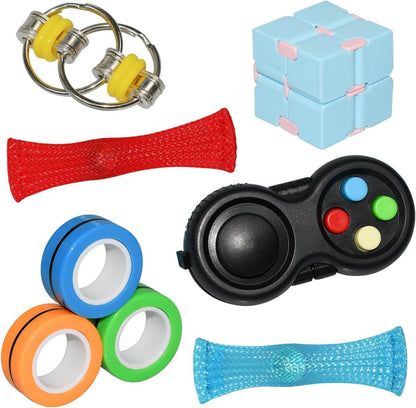 Sensory Fidget Toys Set 6 Pack with Infinity Cube, Magnetic Rings, Fidget Gaming Pad, Flippy Chain