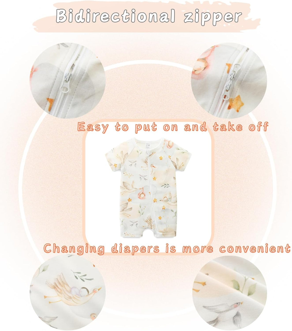 Unisex Summer Trendy 2-Pack Rompers Short Sleeve Zipped Bodysuit Infant Cotton Outfits