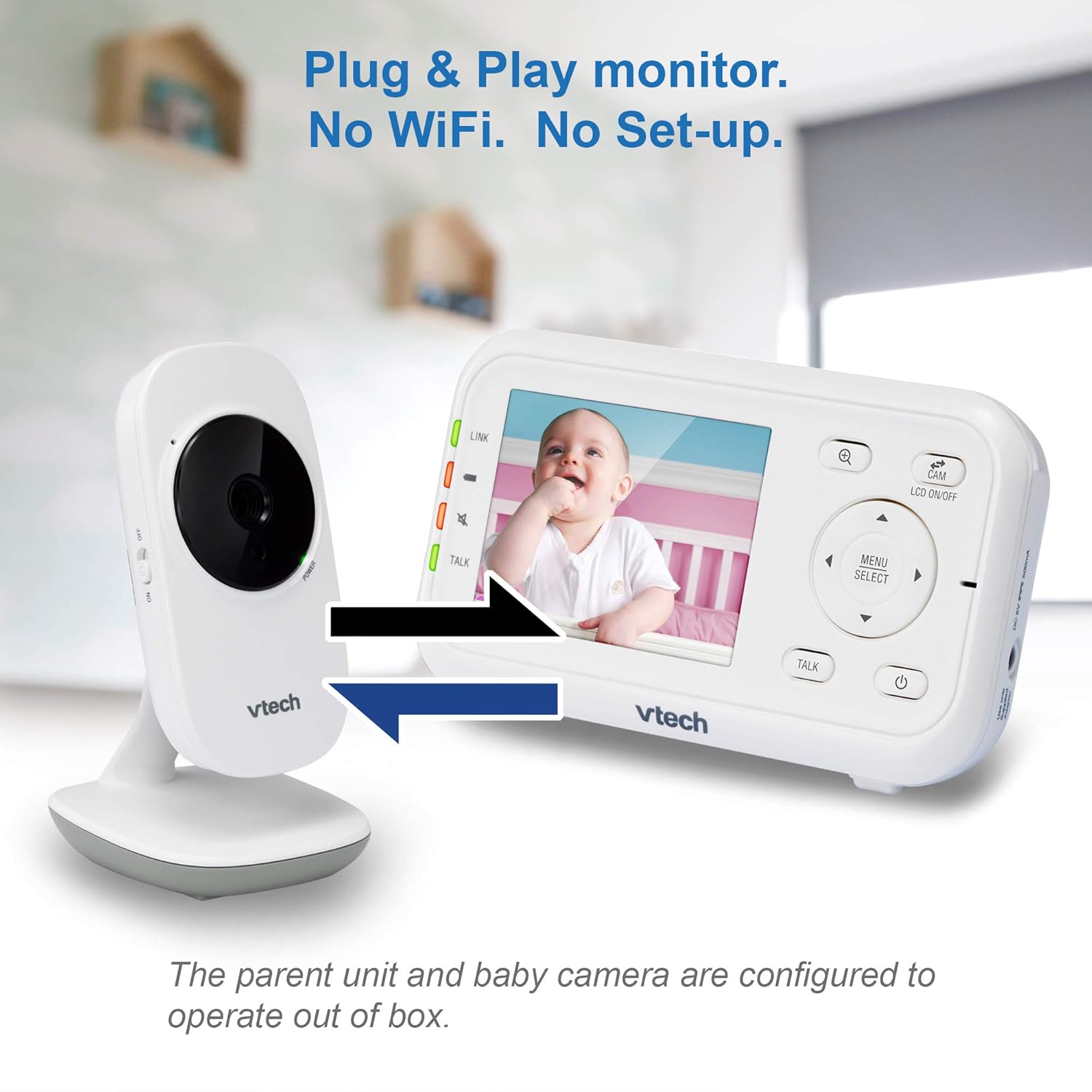 VTech Video Baby Monitor with 1000ft Long Range, Auto Night Vision, 2.8” Screen, 2-Way Audio Talk