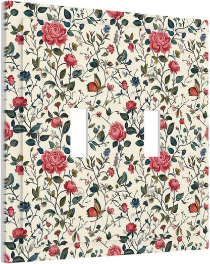 Decorative Switch Plates Vintage Flowers Rose Leaf Bird Butterfly 2 Gang Double Toggle Outlet Light