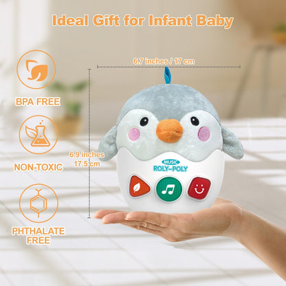 Infant Toys 0-3-6-12 Months Shower Gifts, Plush Cute Stuffed Animal Penguin Musical Baby Tummy Toys