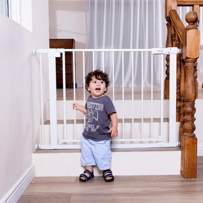 BABELIO Baby Gate for Doorways and Stairs, 41-46" Pet Gate with Wide Walk Thru Door and Lock