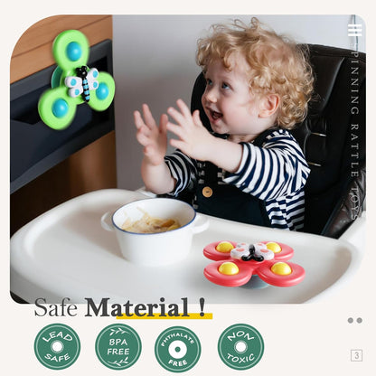 ALASOU 3PCS Suction Cup Spinner Toys for 1 Year Old Boy Girl|Spinning Tops Bath Toys for Kids Ages
