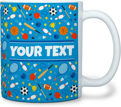 Personalized Mug for Kids - Sports - Custom Name/Text, Ceramic Hot Chocolate/Cocoa/Coffee Cup for