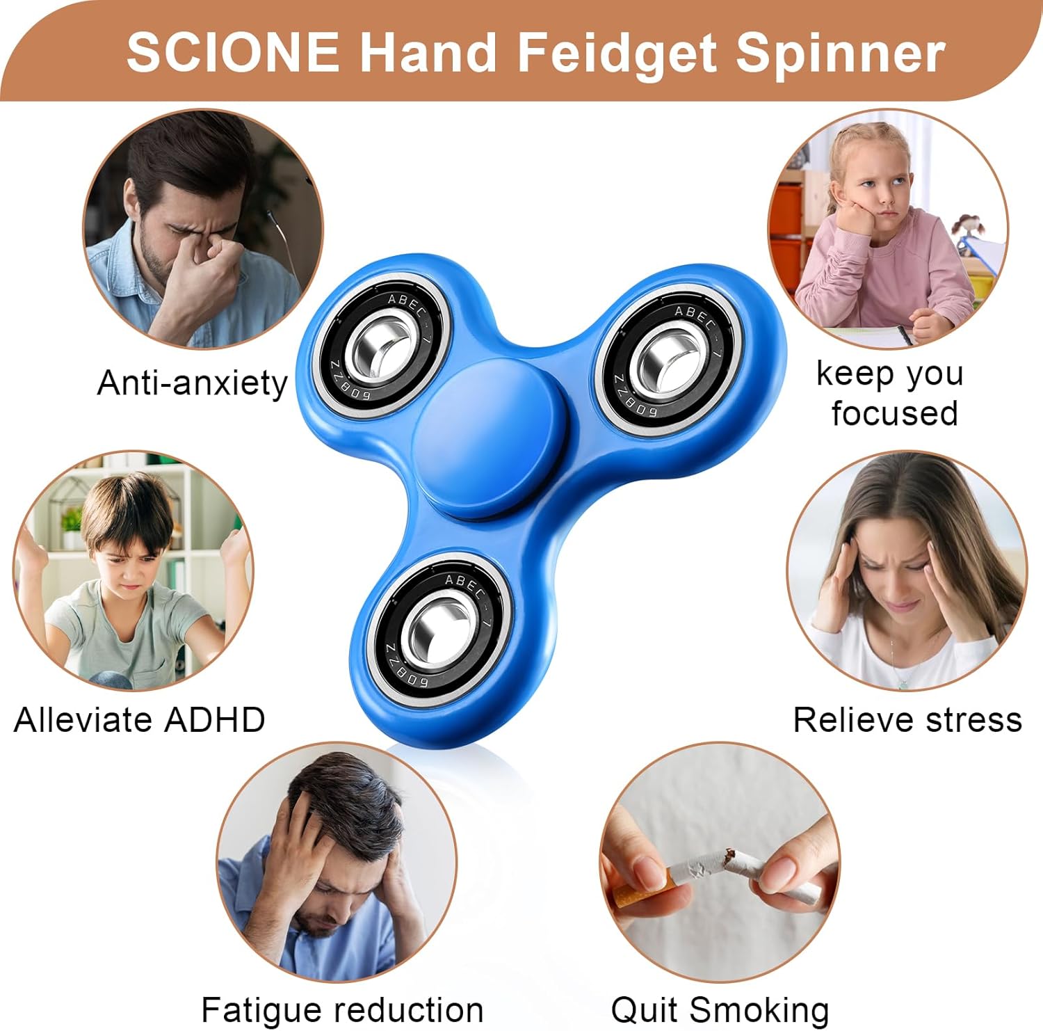 SCIONE Fidget Spinner Toy 1 Pack, Stress Anxiety Relief Sensory Fidget Toys for Kids Adults, Cool