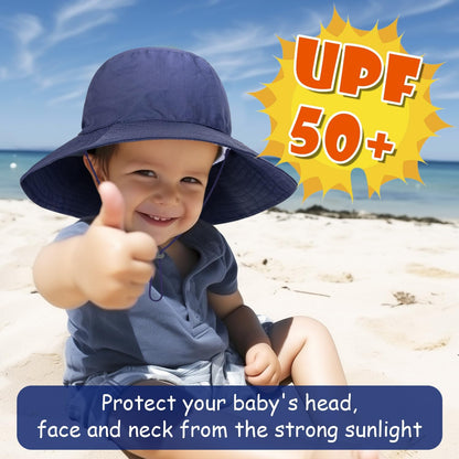 Baby Sun Hat Kids Summer UPF 50+ Toddler Bucket Hat Wide Brim Adjustable Beach Hats for Boys Girls
