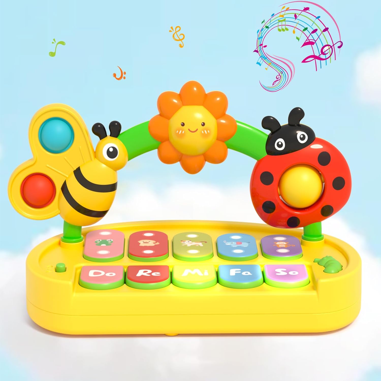 Baby Piano Toy for Kids 0-6-12-18 Months, Light Up Baby Keyboard Musical Toy with Press Pop