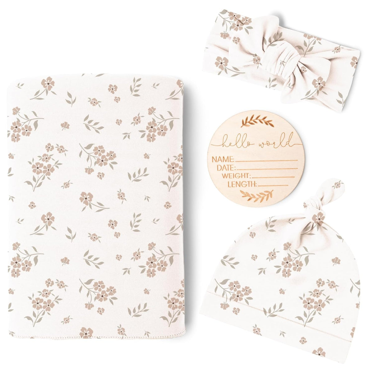 Konssy Baby Girl Newborn Receiving Blanket with Matching Headband and Beanie Set Baby Swaddle