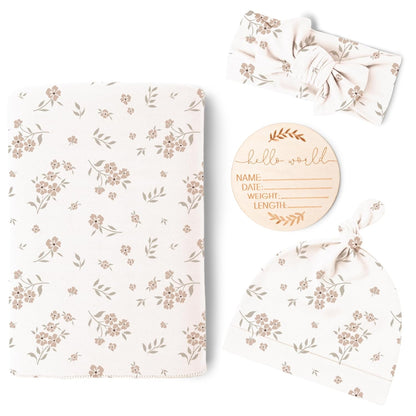 Konssy Baby Girl Newborn Receiving Blanket with Matching Headband and Beanie Set Baby Swaddle