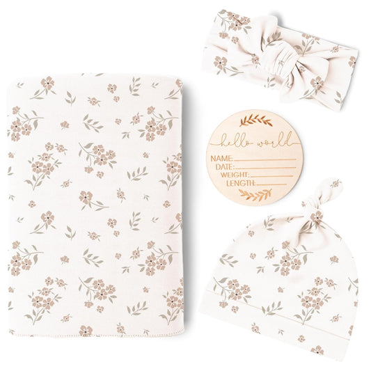 Konssy Baby Girl Newborn Receiving Blanket with Matching Headband and Beanie Set Baby Swaddle