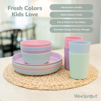 WeeSprout Bamboo Kids Bowls, Set of Four 10 oz Kid-Sized Dinnerware, Cereal, Leftovers & Snack